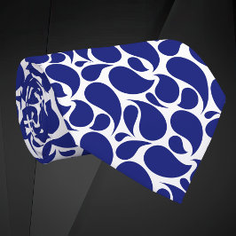 Modern Minimalist Deep Blue and White Paisley Krawatte