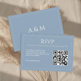 Modern minimalist dusty blue QR code wedding  RSVP Karte