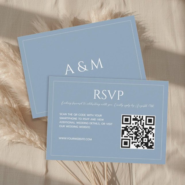 Modern minimalist dusty blue QR code wedding  RSVP Karte (Von Creator hochgeladen)
