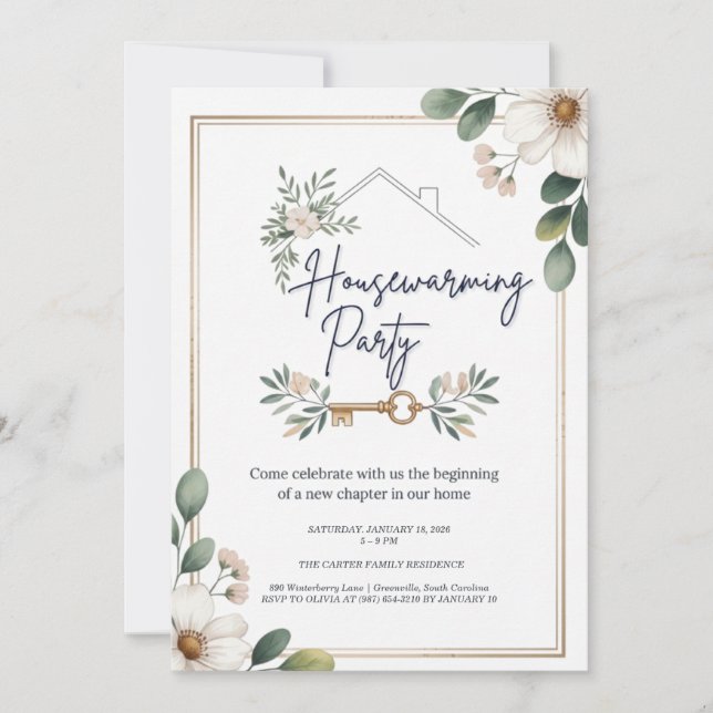 Modern Minimalist Editable Housewarming Invitation Einladung (Vorderseite)