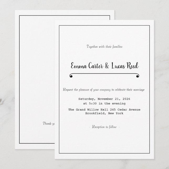 Modern Minimalist Editable Wedding Invitation Einladung (Vorne/Hinten)