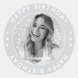 Modern minimalist einfaches graues Happy Birthday Runder Aufkleber