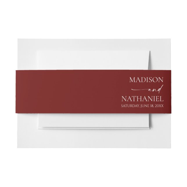 Modern Minimalist Elegant Burgundy Wedding Einladungsbanderole (Vorderseite Beispiel)