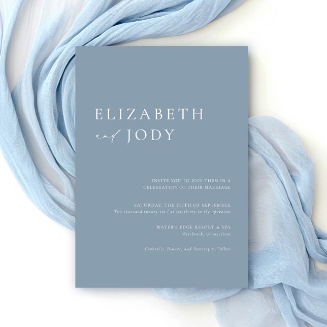 Modern Minimalist Elegant Dusty Blue Wedding  Einladung (Von Creator hochgeladen)