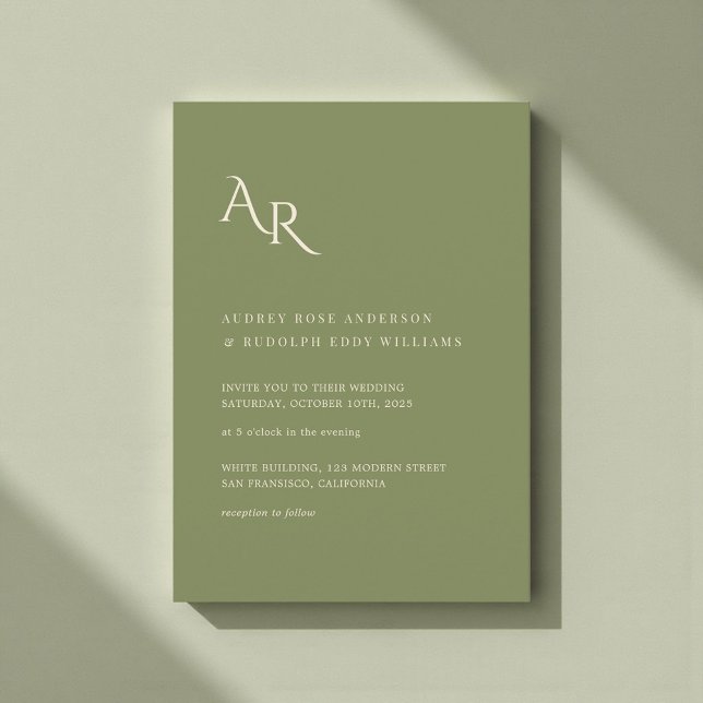 Modern Minimalist Elegant Green Cream Wedding Einladung (Von Creator hochgeladen)