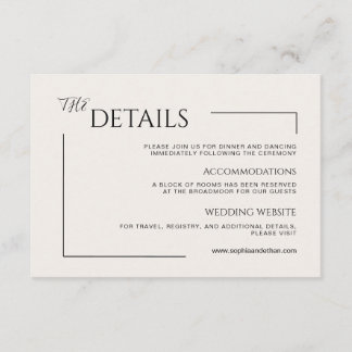 Modern minimalist Elfenbein-Editorial-Hochzeit Begleitkarte