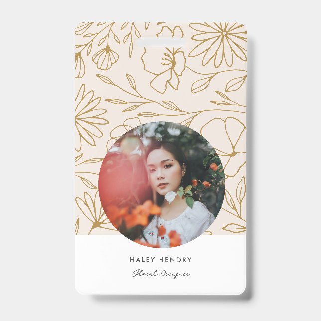Modern Minimalist Floral Gold Pattern Ausweis (Vorderseite)