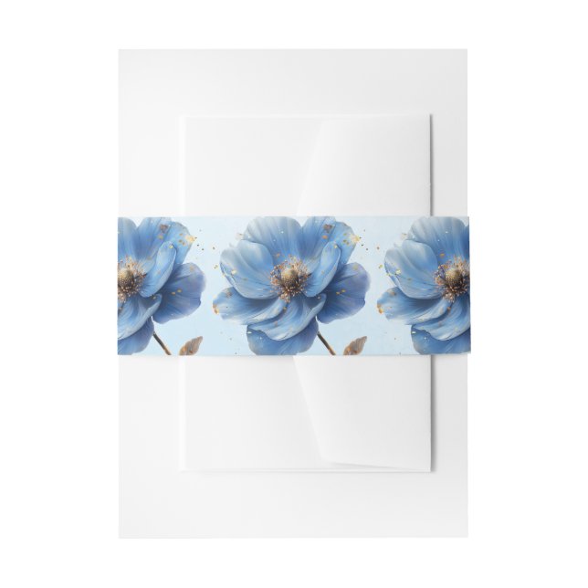 Modern Minimalist Gold and Blue Poppy  Einladungsbanderole (Vorderseite Beispiel)