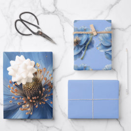 Modern Minimalist Gold and Blue Poppy  Geschenkpapier Set