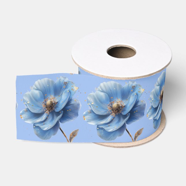 Modern Minimalist Gold and Blue Poppy  Ripsband (Spule)