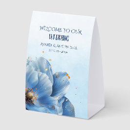 Modern Minimalist Gold and Blue Poppy  Tischaufsteller