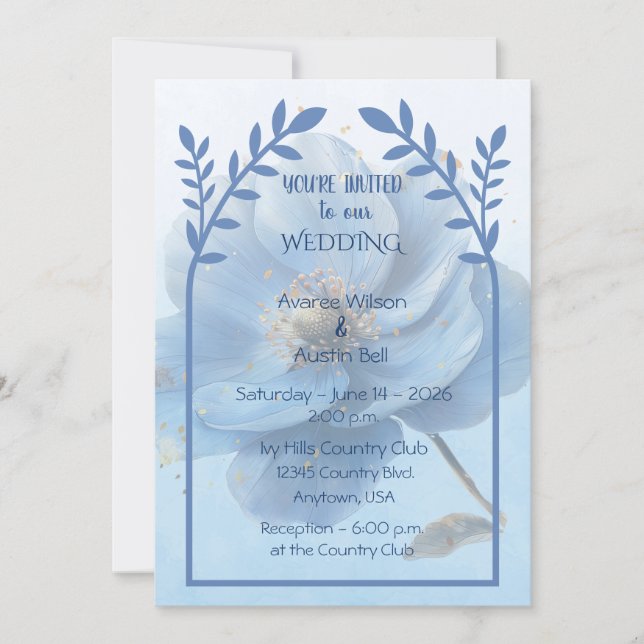 Modern Minimalist Gold and Blue Wedding   Einladung (Vorderseite)