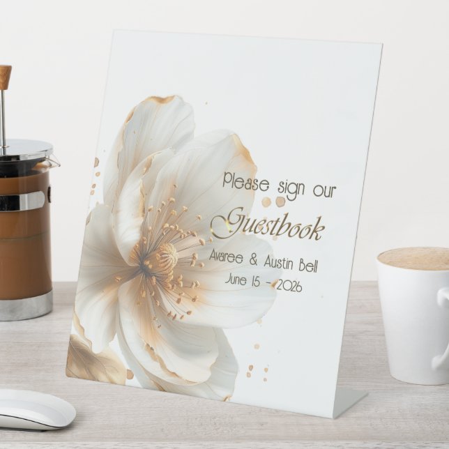 Modern Minimalist Gold and White Wedding Sockelschild (In Situ)
