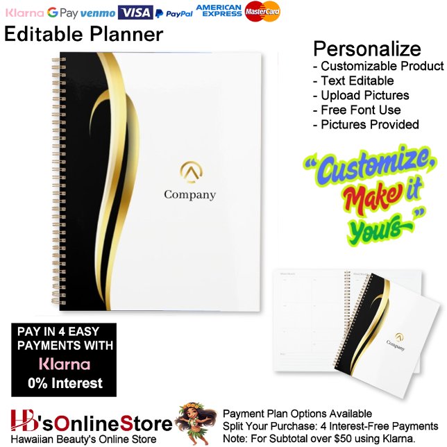 Modern Minimalist Gold Black White Business  (Modern Minimalist Gold Black White Business Planner.)