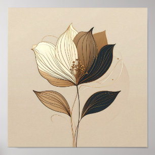 Modern minimalist Gold & Schwarz Botanical Floral  Poster