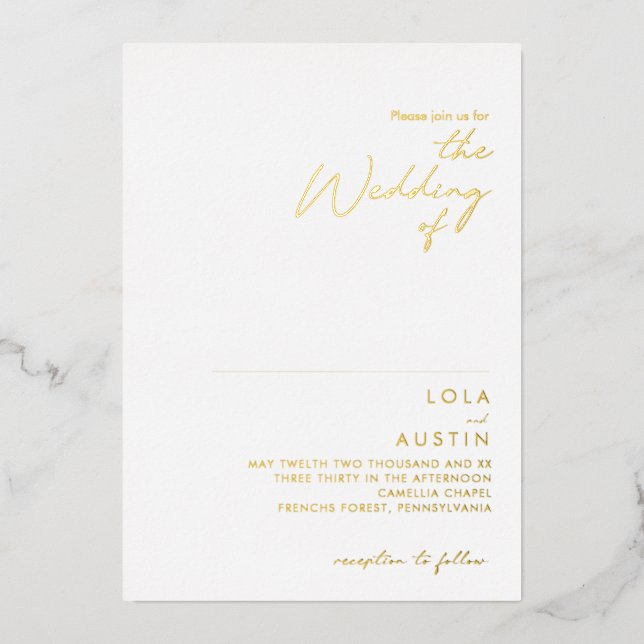 Modern Minimalist | Gold The Wedding Of Real Folieneinladung (Vorderseite)