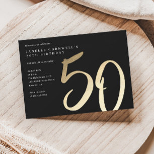 Modern Minimalist Gold Type 50th Birthday Einladung