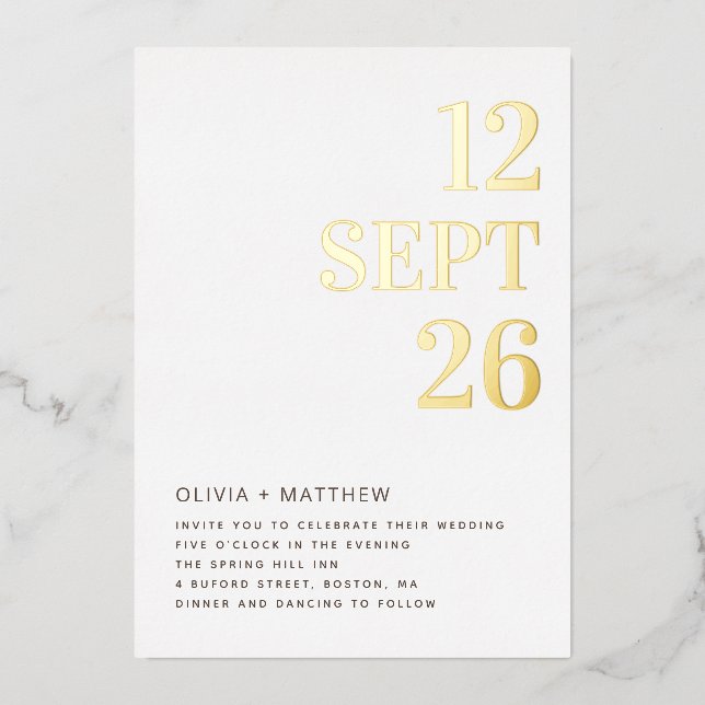 Modern Minimalist Gold Wedding | Clean Photo Folieneinladung (Vorderseite)