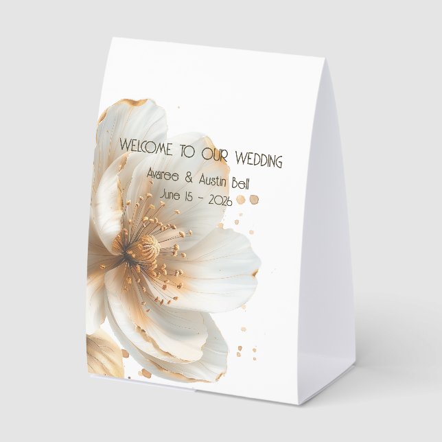 Modern Minimalist Gold White WELCOME TO OUR WEDDIN Tischaufsteller (Vorderseite)