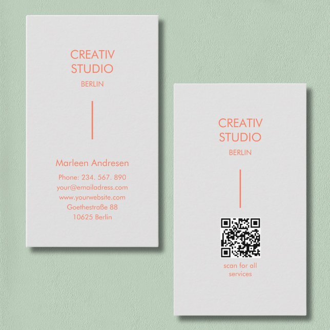 Modern minimalist grau orange QR-Code Visitenkarte (Modern Minimalist Gray Orange QR Code Business Card)