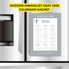 Modern Minimalist Gray 2026 Calendar Magnet
