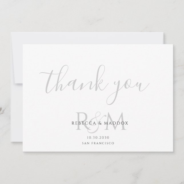 Modern Minimalist Gray Monogram Wedding Dankeskarte (Vorderseite)