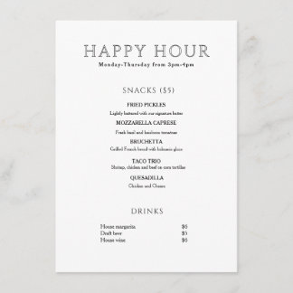 Modern Minimalist Happy Hour Menükarte