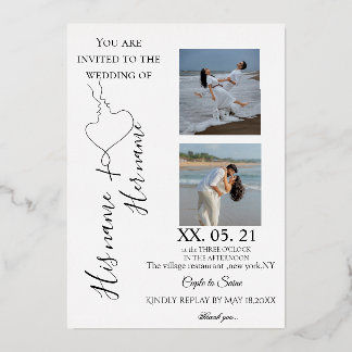 Modern Minimalist Line Art Couple Photo Wedding In Folieneinladung