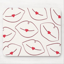 Modern Minimalist Line Art Lips Cherry Red Mousepad