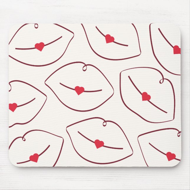 Modern Minimalist Line Art Lips Cherry Red Mousepad (Vorne)
