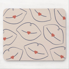 Modern Minimalist Line Art Lips Terracotta Red Mousepad
