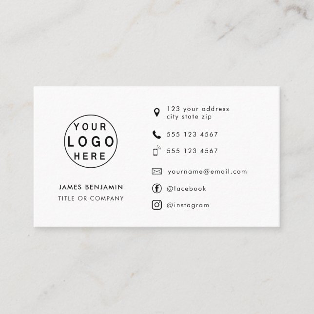 Modern Minimalist Logo | Custom Icons Social Media Visitenkarte (Vorderseite)
