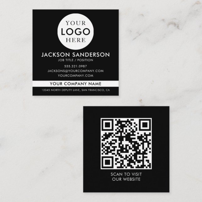 Modern Minimalist Logo Professional Black White Quadratische Visitenkarte (Vorne/Hinten)