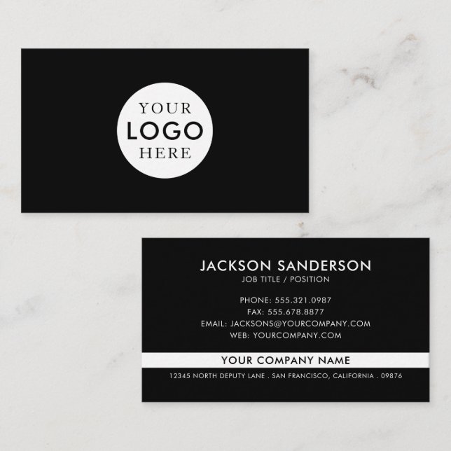Modern Minimalist Logo Professional Black White Visitenkarte (Vorne/Hinten)