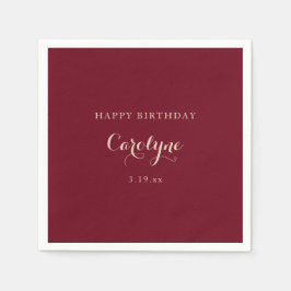 Modern Minimalist Maroon Birthday  Serviette
