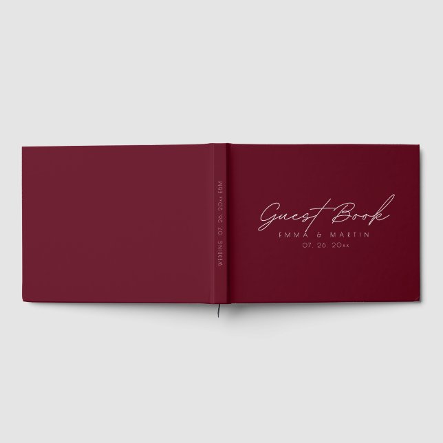 Modern & Minimalist Maroon Script  Wedding Gästebuch (Voll)