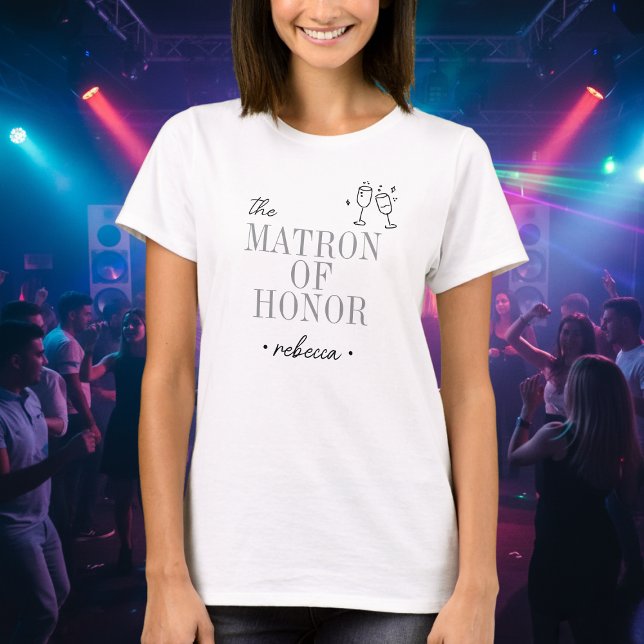 Modern Minimalist Matron Honor Script Bachelorette T-Shirt (Von Creator hochgeladen)