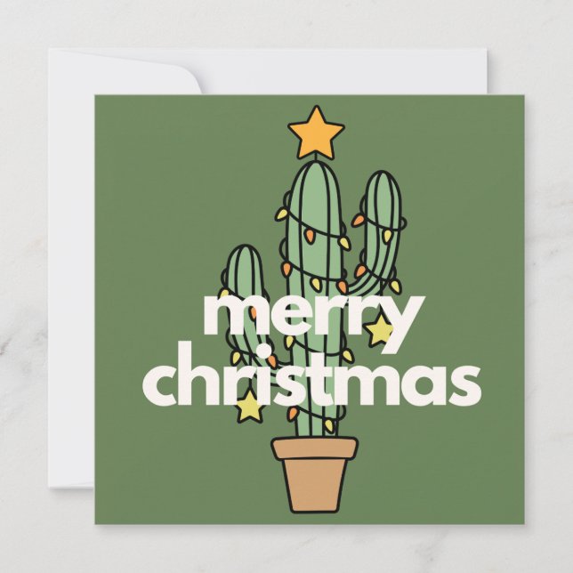 Modern Minimalist Merry Cactus Christmas Card (Vorderseite)