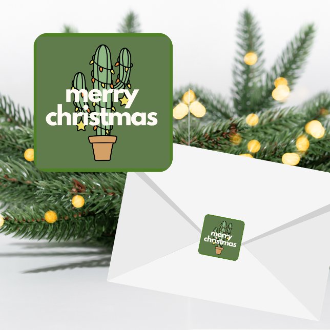 Modern Minimalist Merry Cactus Christmas Stickers (Von Creator hochgeladen)