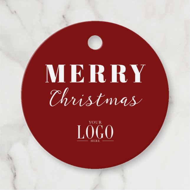Modern Minimalist Merry Christmas Company Logo Red Geschenkanhänger (Vorderseite)
