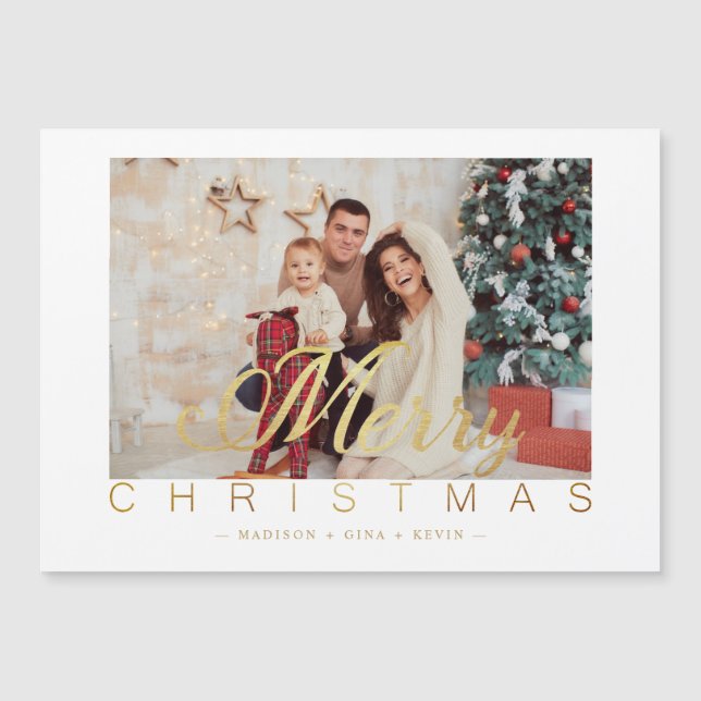 Modern Minimalist Merry Christmas Photo Family Magnetkarte (Vorderseite)