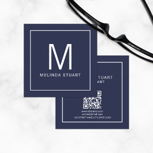 Modern Minimalist Monogram with Qr Code Square Quadratische Visitenkarte