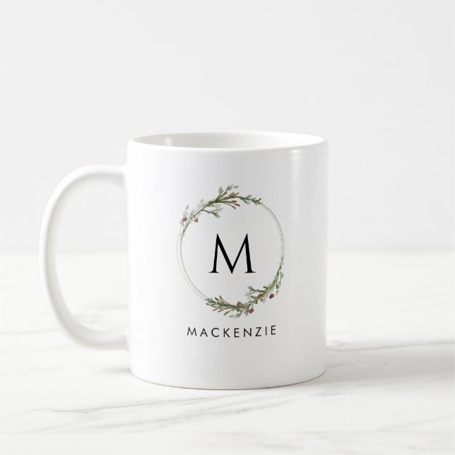 Modern Minimalist Monogram Wreath Coffee Mug (Gauche)
