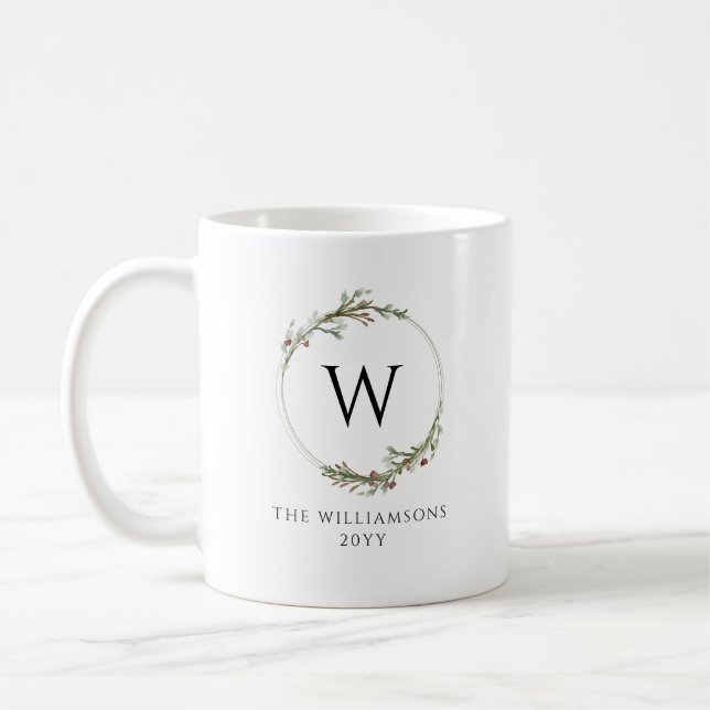 Modern Minimalist Monogram Wreath Kaffeetasse (Links)