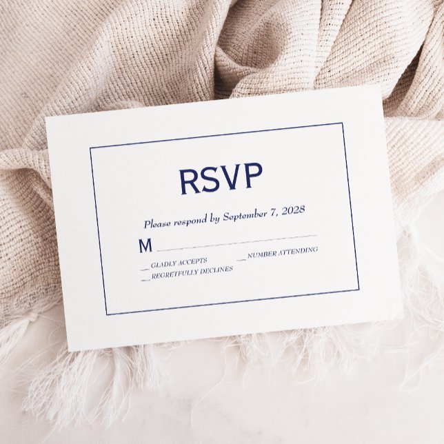 Modern Minimalist Navy Blue White Wedding RSVP Karte (Von Creator hochgeladen)