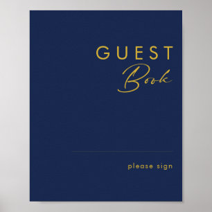 Modern minimalist navyblau   gold Gästebuch-Schild Poster