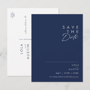 Modern minimalist navyblau   silberne Save-the-Dat Einladungspostkarte