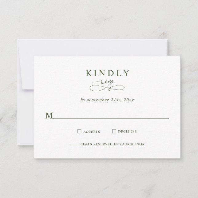 Modern Minimalist Olive Green Wedding RSVP Cards (Vorderseite)