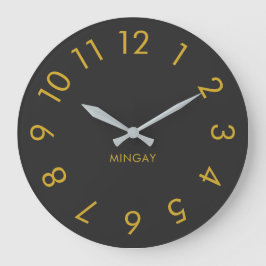 Modern Minimalist Personalized Solid Gray & Gold Große Wanduhr