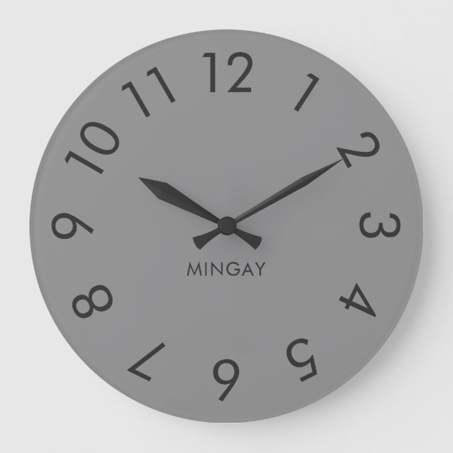 Modern Minimalist Personalized Solid Gray Große Wanduhr (Vorderseite)